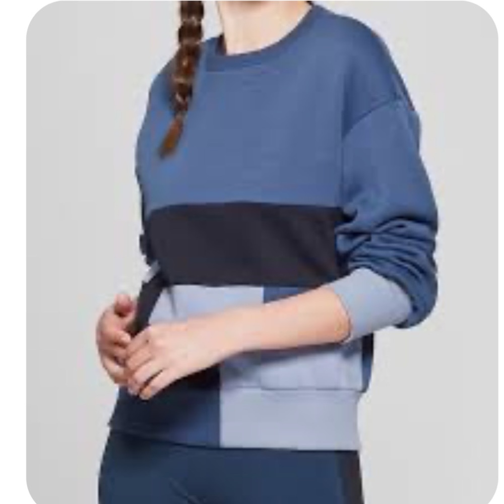 💙 JOY LAB Colorblock Sweatshirt 🔹 Blue Patchwork Crewneck XL Cozy Fit 💙